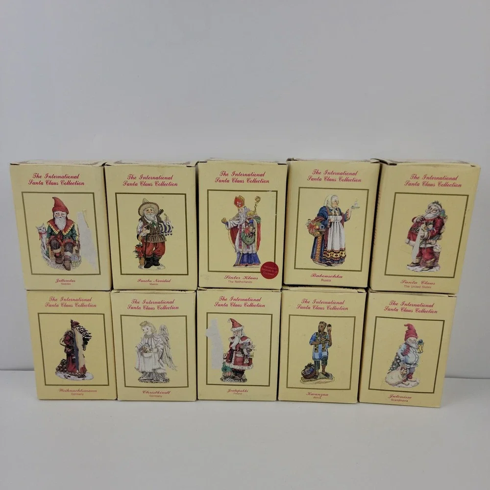 10pc International Santa Claus Collection Figurines w Boxes 1992-1994 IRS